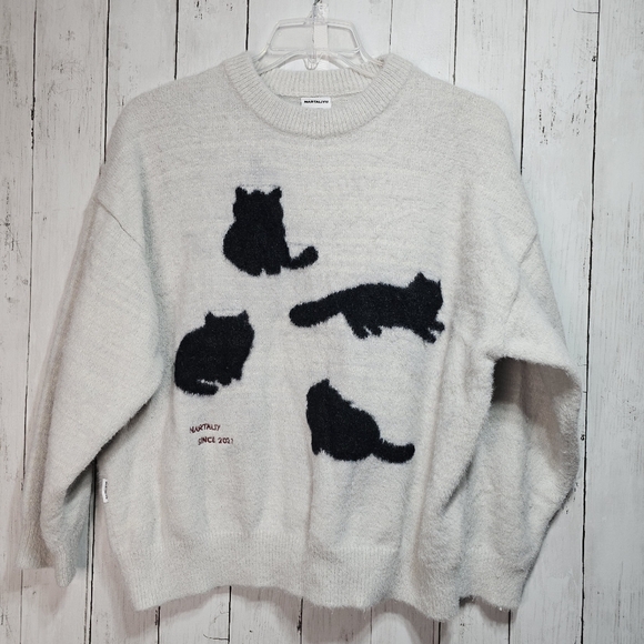 NARTALIY Sweaters - NARTALIY Gray Black Cat Mohair Sweater Unisex American Retro Loose Fit Size XS.